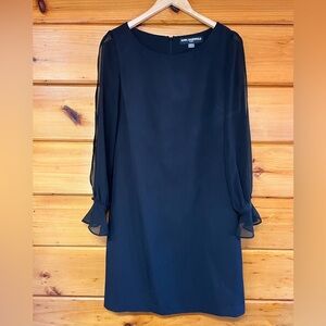 Karl Lagerfeld Paris Sz 8 Black Dress elegant Sheer Long Sleeve Midi